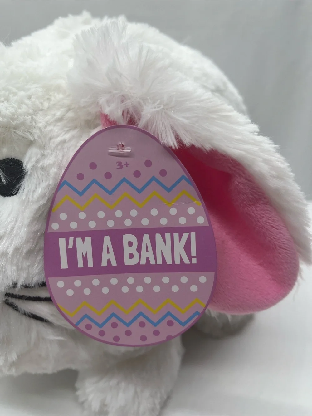 Plush White Bunny Coin Bank - Soft Bunny Savings Toy